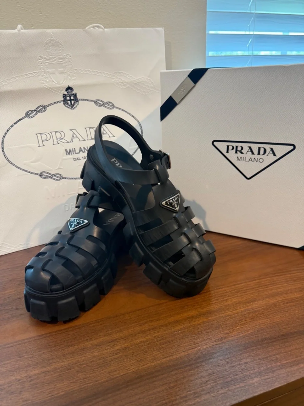 Prada Monolith Rubber Fisherman Sandals Black Women’s Size 11 (EU 41)